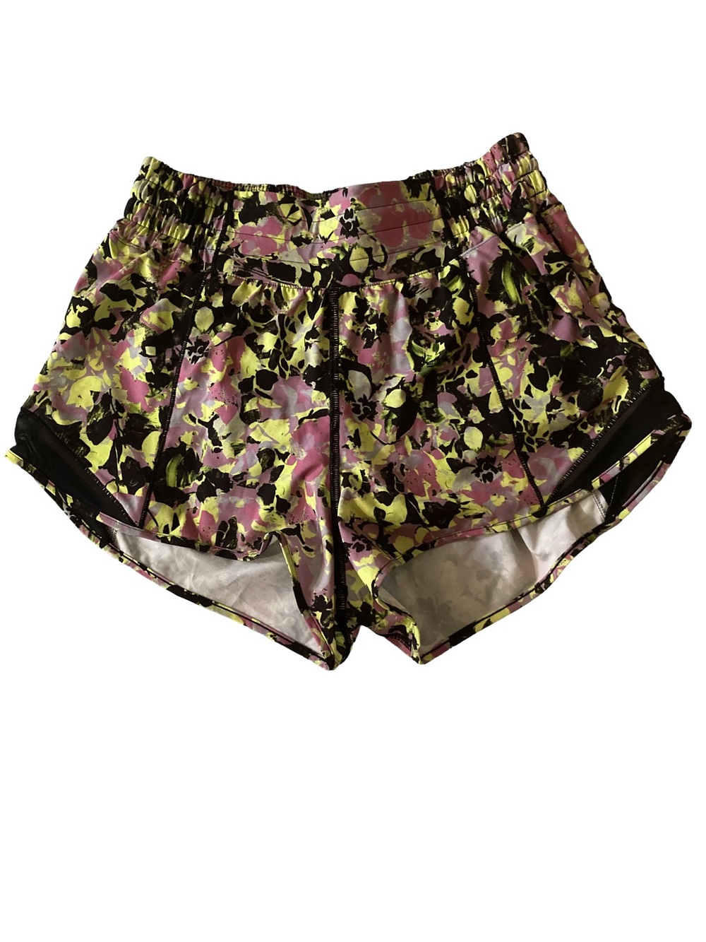 Like New Lululemon Hottie Hot Shorts Highlight Yellow Multi Floral High Rise 2.5